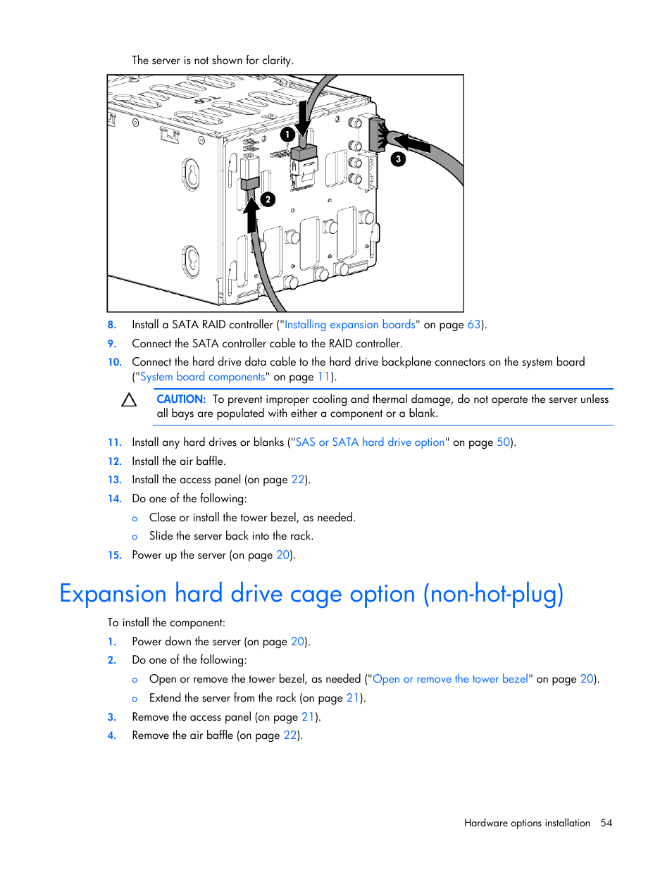 Expansion hard drive cage option (non-hot-plug) | HP PROLIANT ML330 G6 User Manual | Page 54 / 129