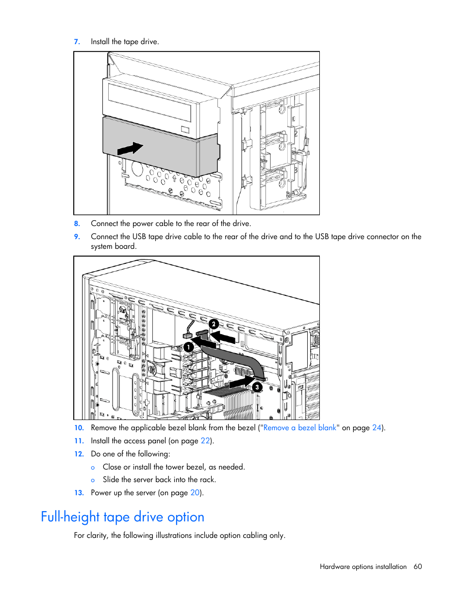 Full-height tape drive option | HP PROLIANT ML330 G6 User Manual | Page 60 / 129