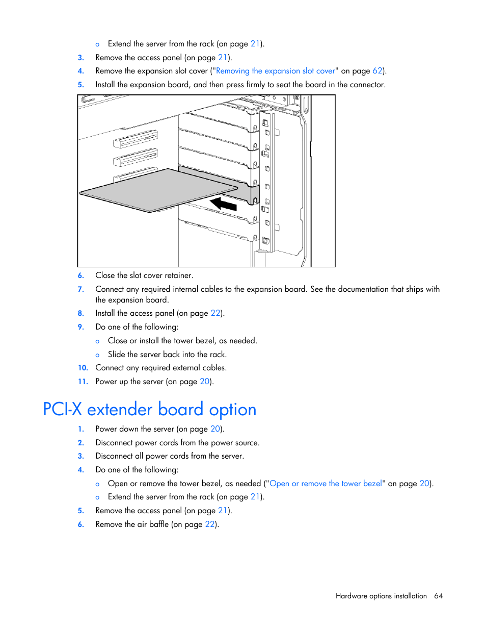 Pci-x extender board option | HP PROLIANT ML330 G6 User Manual | Page 64 / 129