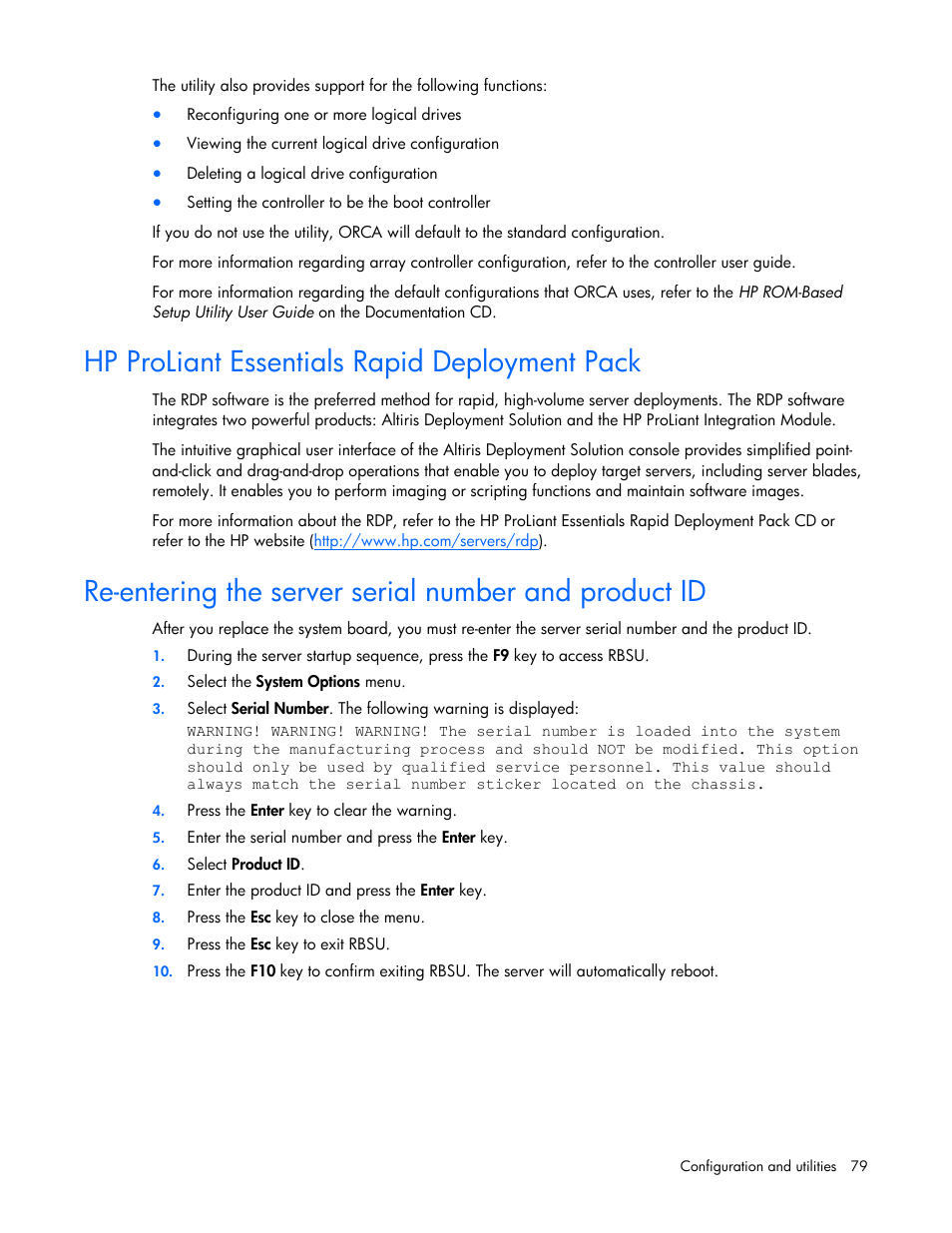 Hp proliant essentials rapid deployment pack | HP PROLIANT ML330 G6 User Manual | Page 79 / 129