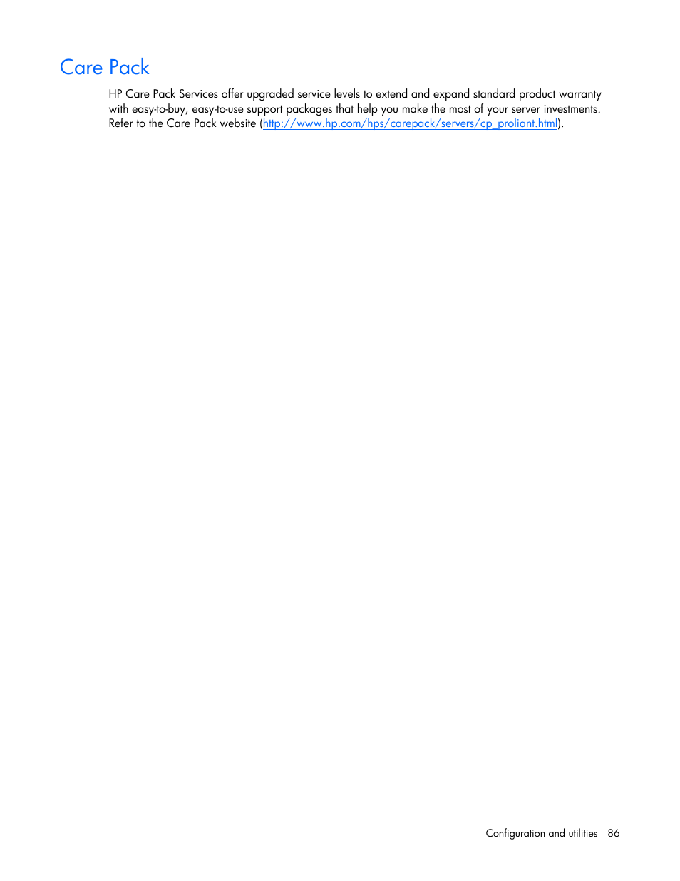 Care pack | HP PROLIANT ML330 G6 User Manual | Page 86 / 129