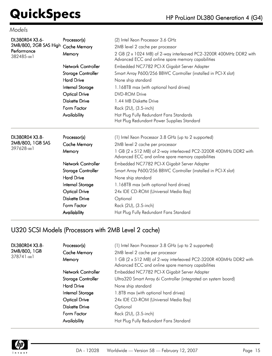 Quickspecs | HP SCSI User Manual | Page 15 / 48