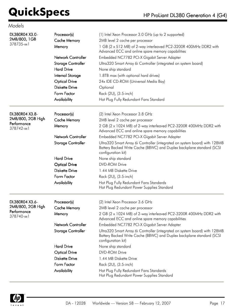 Quickspecs | HP SCSI User Manual | Page 17 / 48