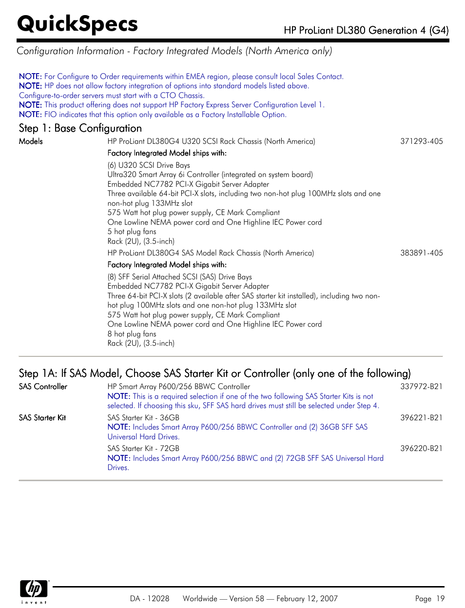 Quickspecs, Step 1: base configuration | HP SCSI User Manual | Page 19 / 48