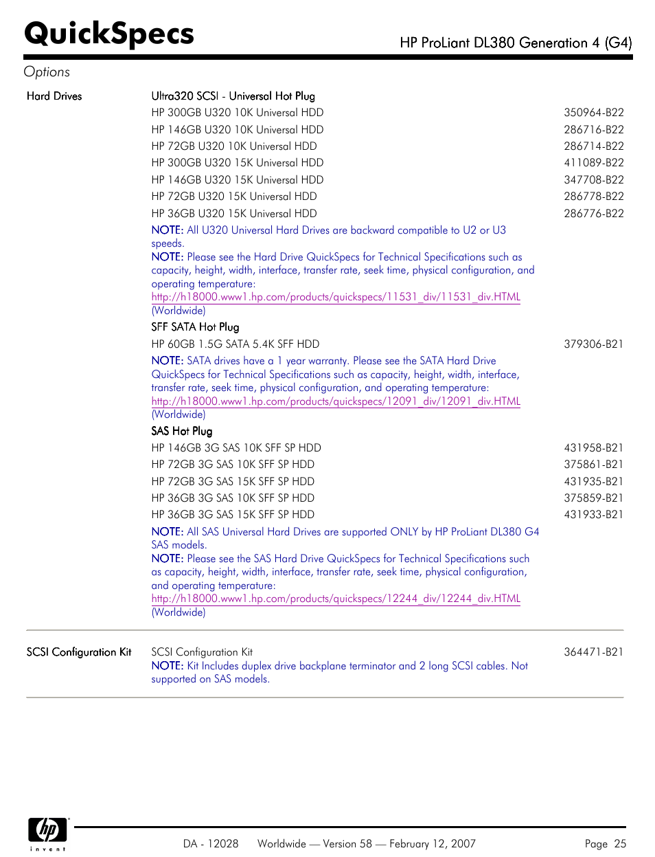 Quickspecs | HP SCSI User Manual | Page 25 / 48