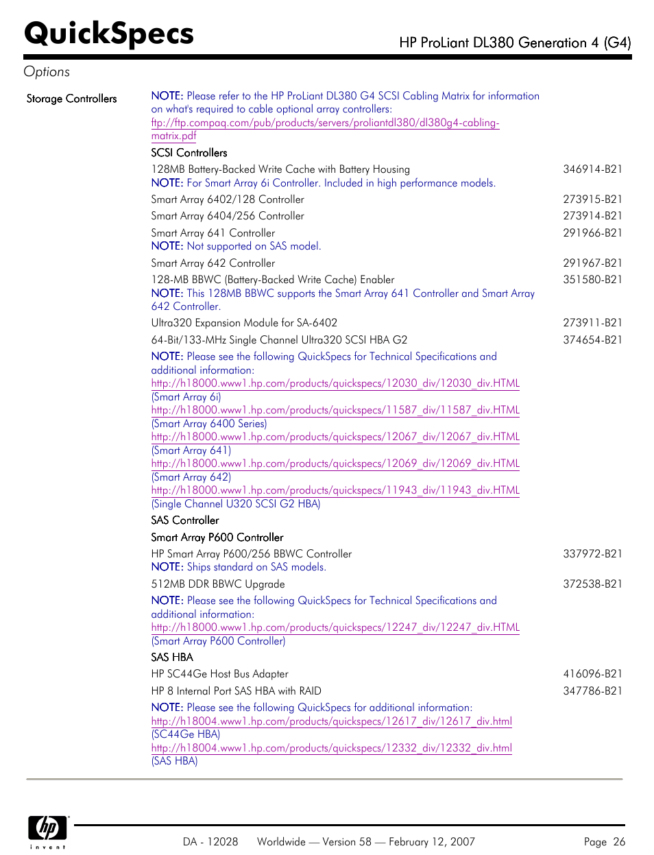 Quickspecs | HP SCSI User Manual | Page 26 / 48