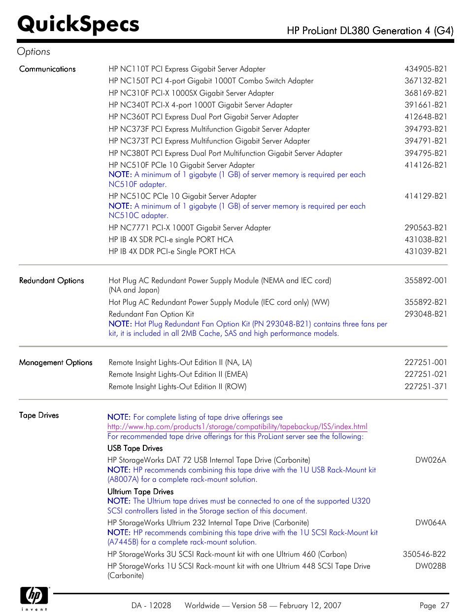 Quickspecs | HP SCSI User Manual | Page 27 / 48