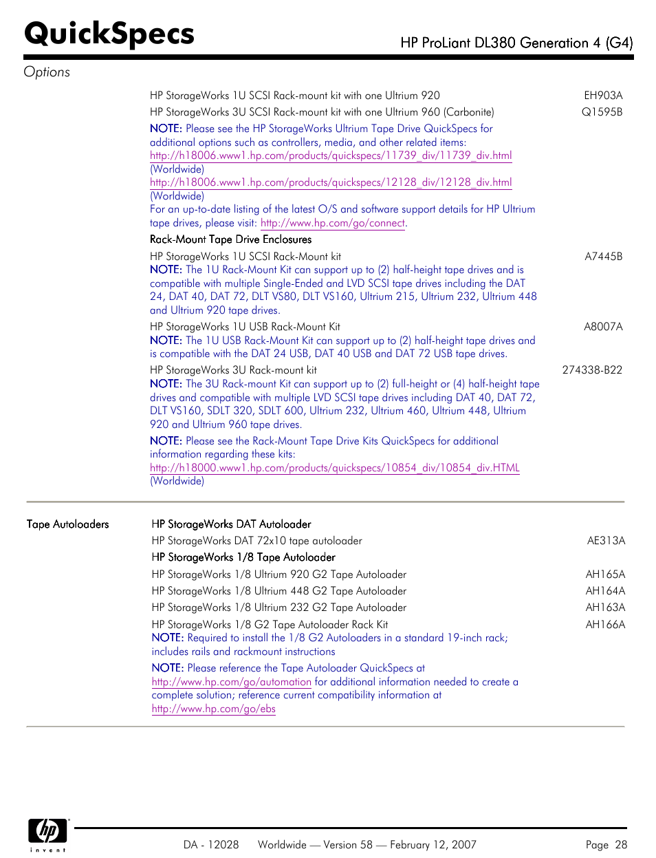 Quickspecs | HP SCSI User Manual | Page 28 / 48