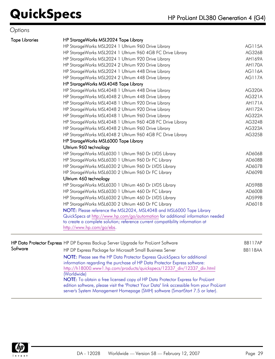 Quickspecs | HP SCSI User Manual | Page 29 / 48
