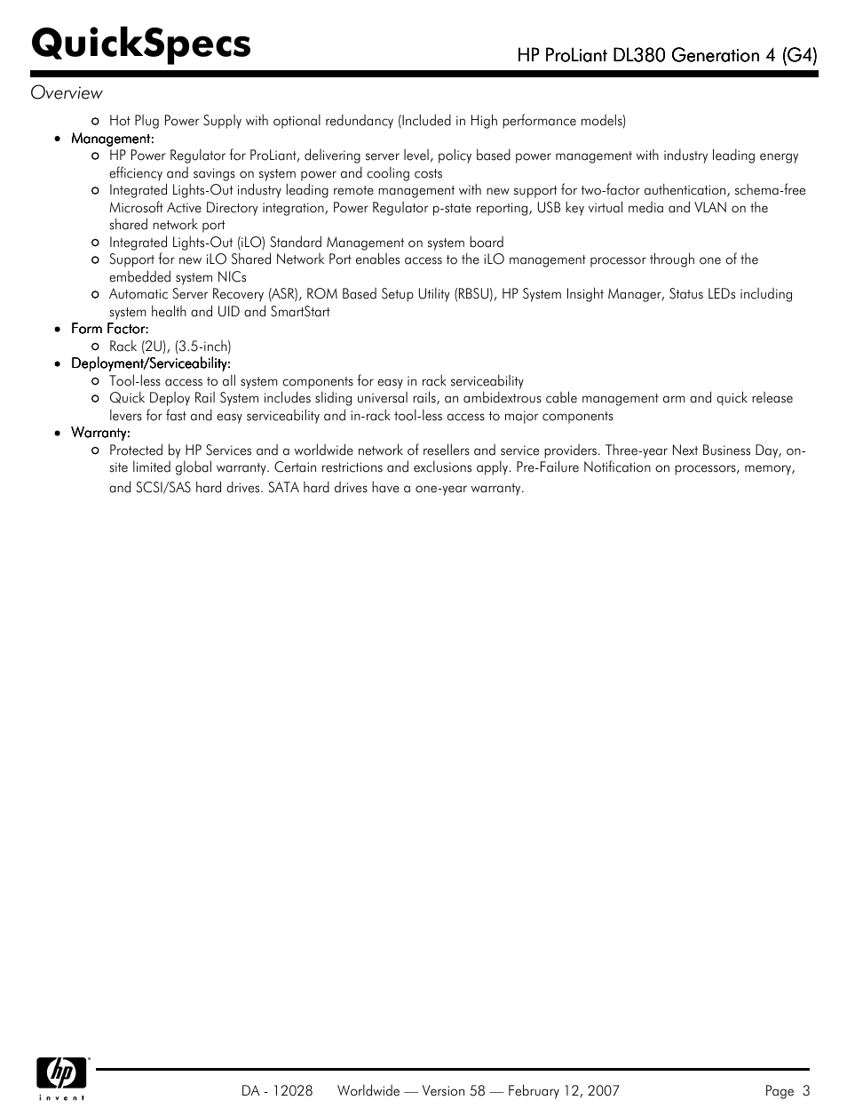 Quickspecs | HP SCSI User Manual | Page 3 / 48