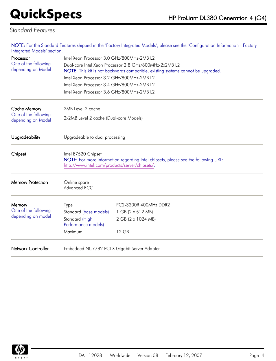 Standard features, Quickspecs | HP SCSI User Manual | Page 4 / 48