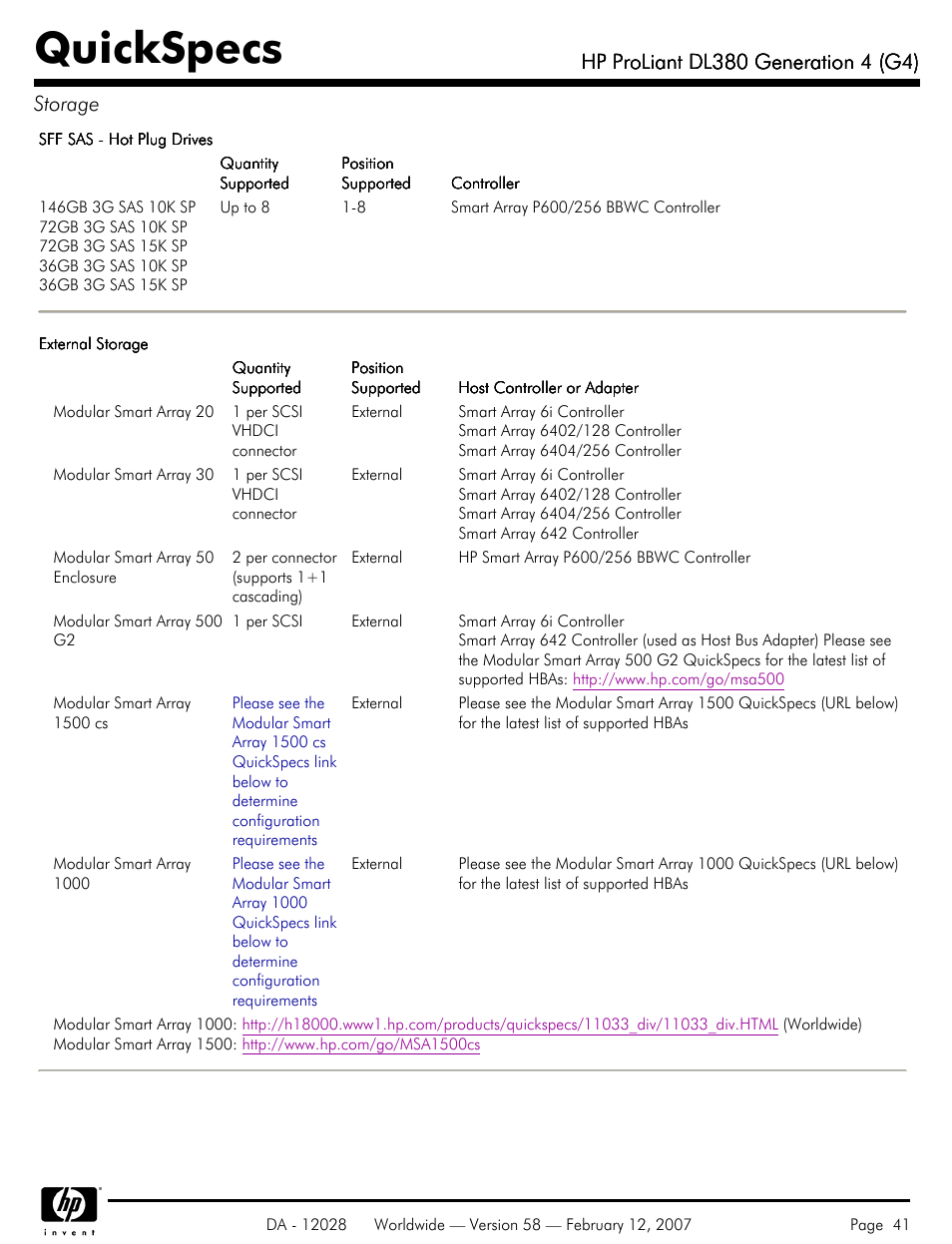 Quickspecs | HP SCSI User Manual | Page 41 / 48