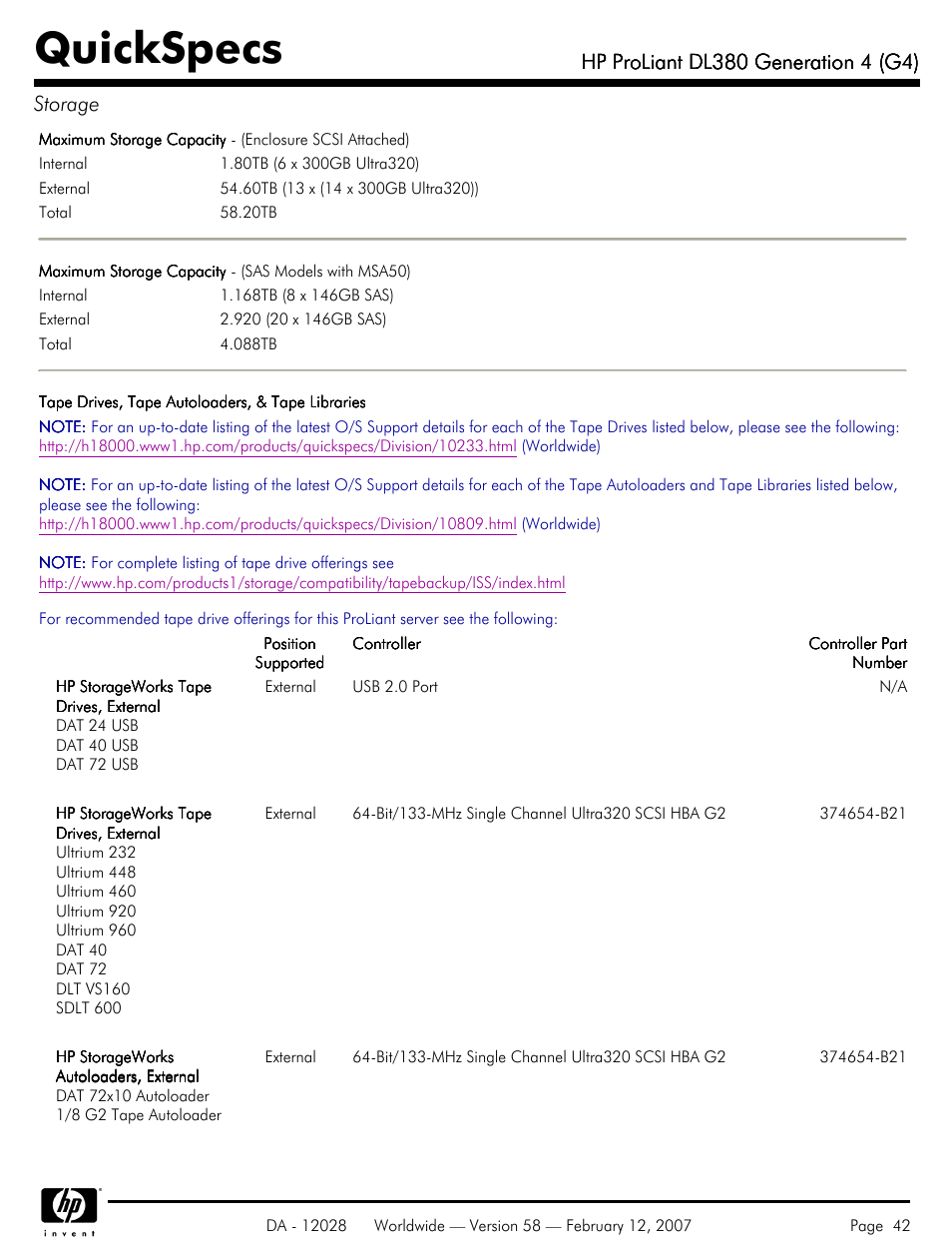 Quickspecs | HP SCSI User Manual | Page 42 / 48