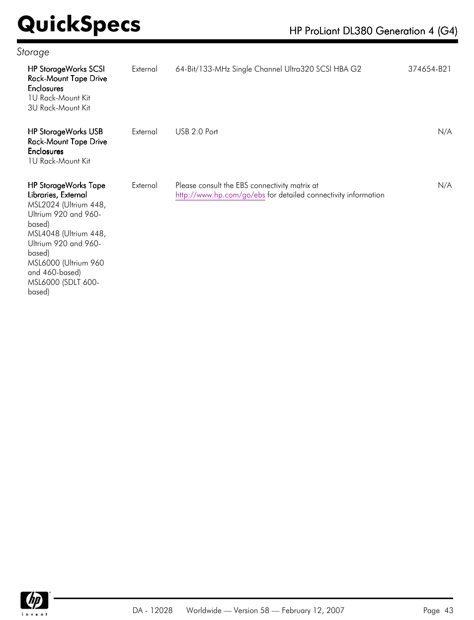 Quickspecs | HP SCSI User Manual | Page 43 / 48