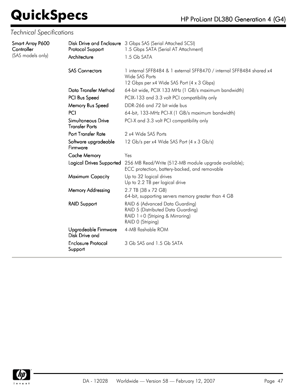 Quickspecs | HP SCSI User Manual | Page 47 / 48