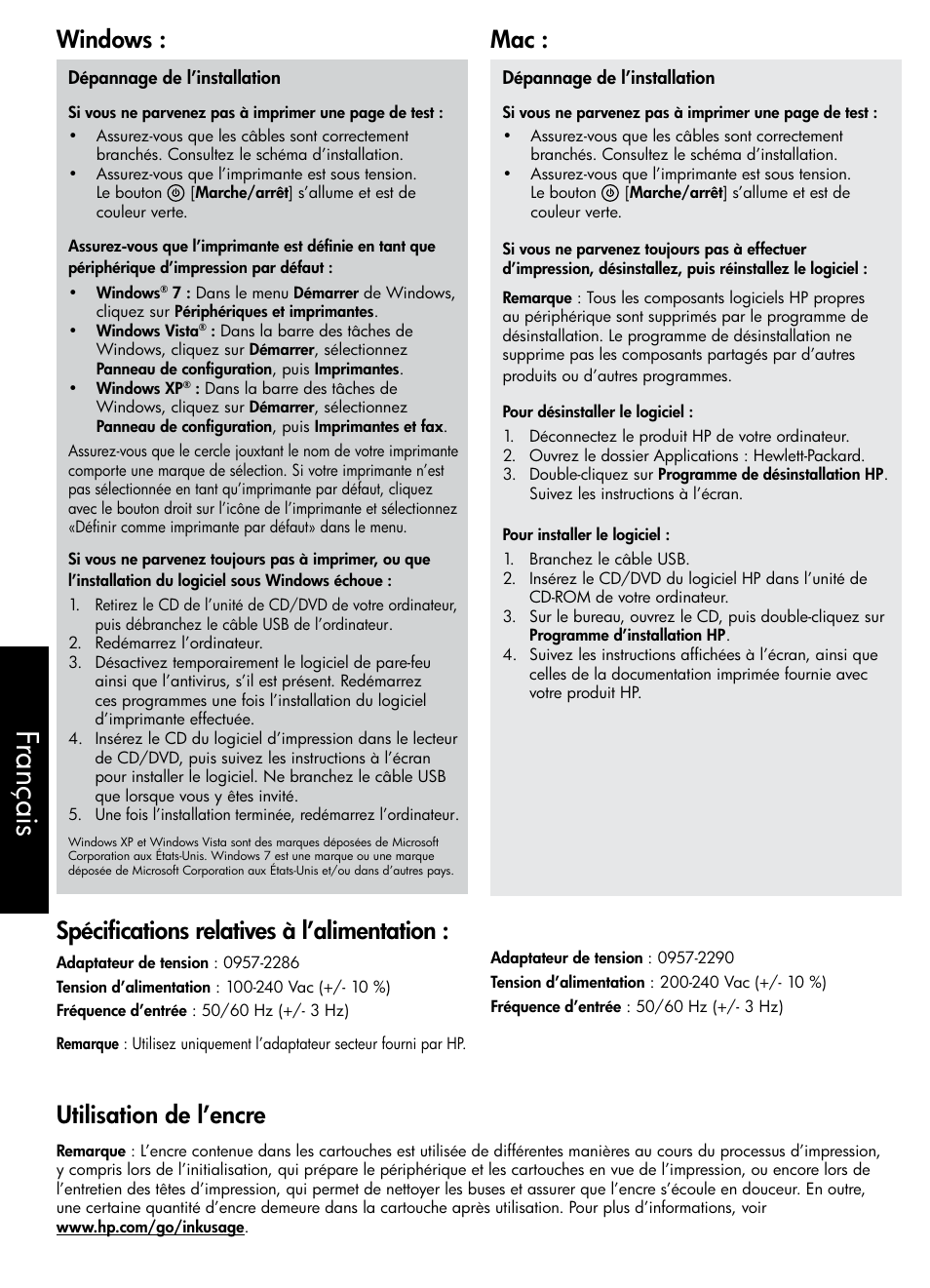 Français | HP CH350-90038 User Manual | Page 10 / 12