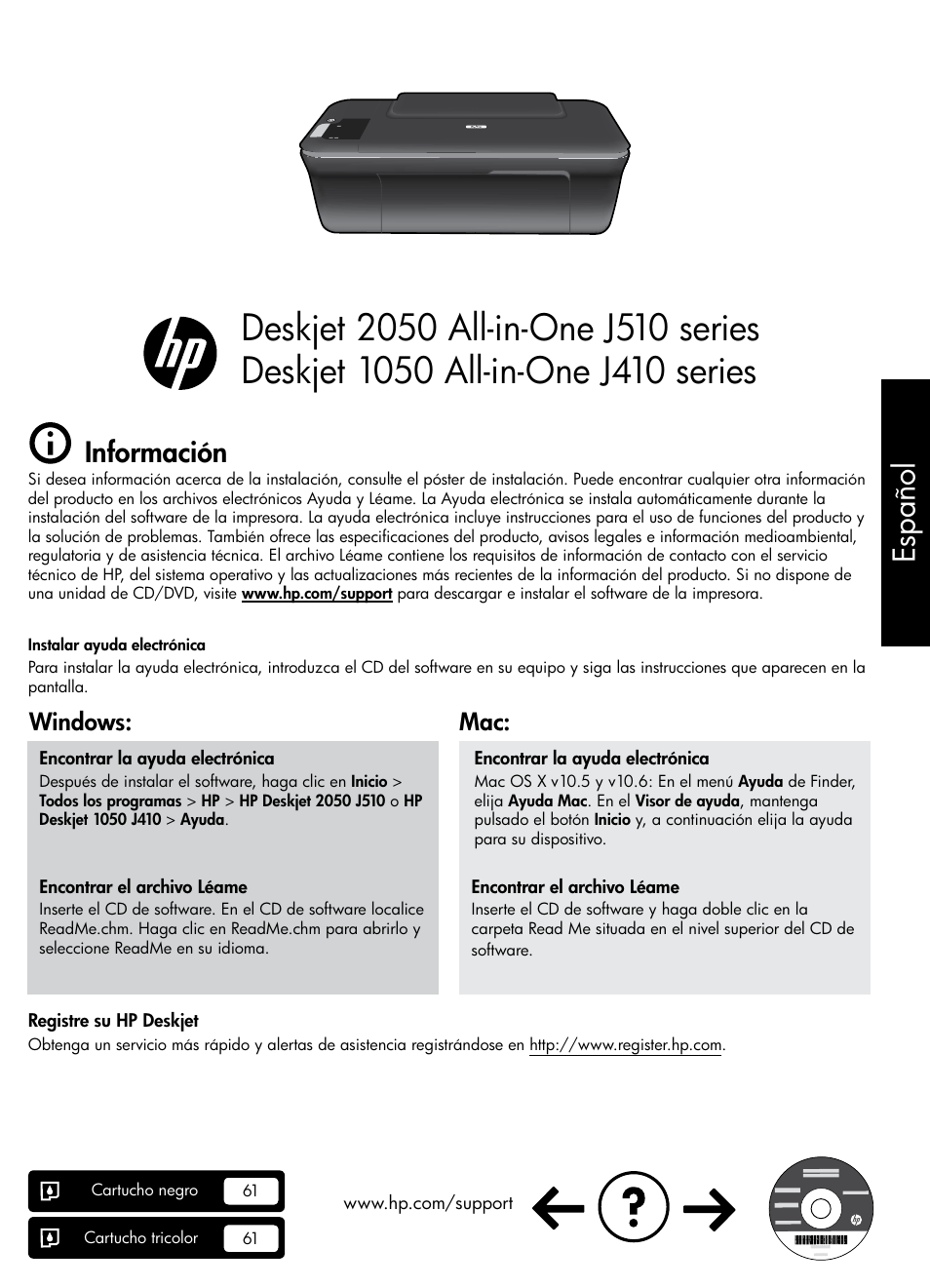 Es paño l, Información, Windows: mac | HP CH350-90038 User Manual | Page 5 / 12