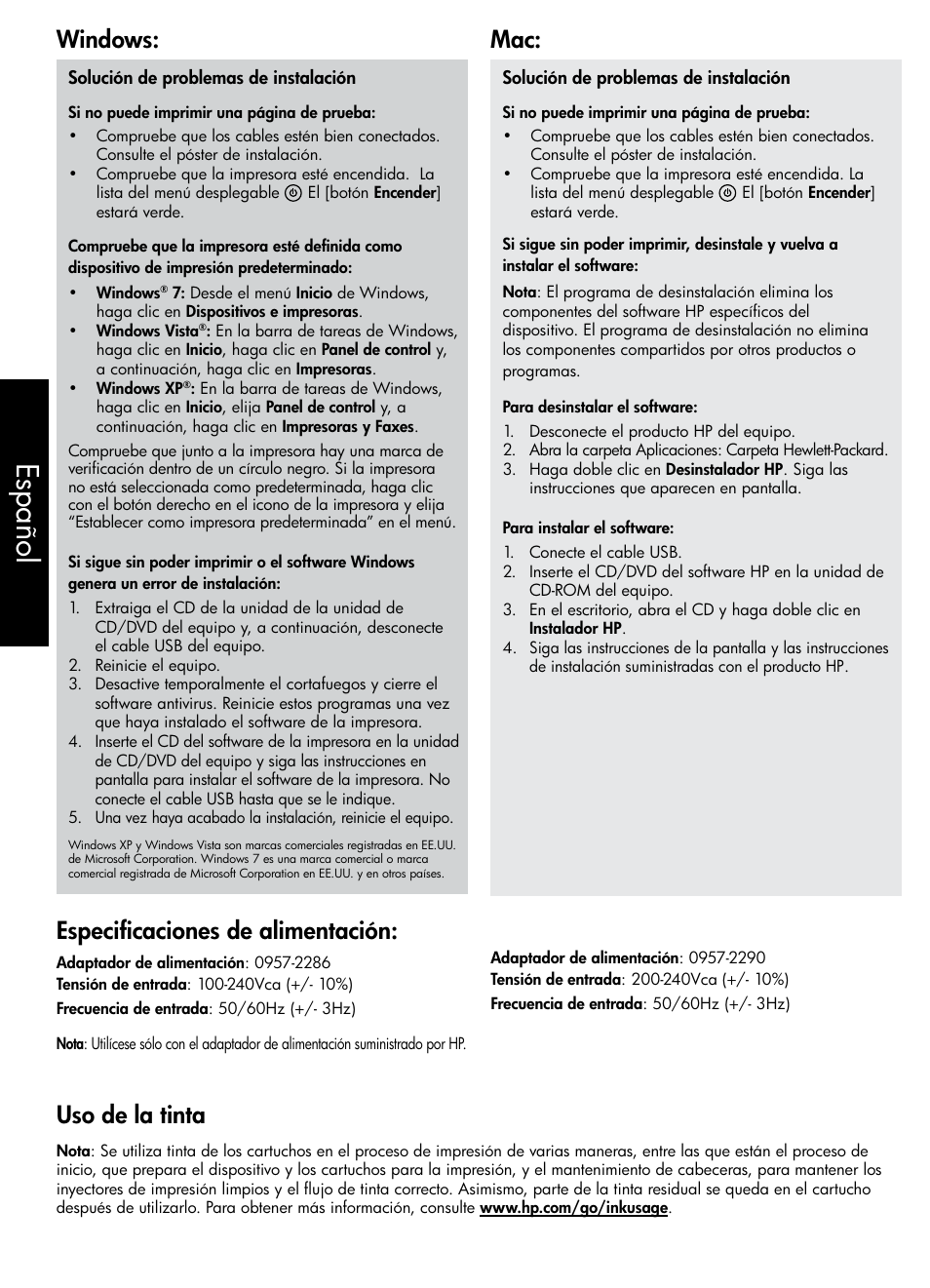 Españo l | HP CH350-90038 User Manual | Page 6 / 12