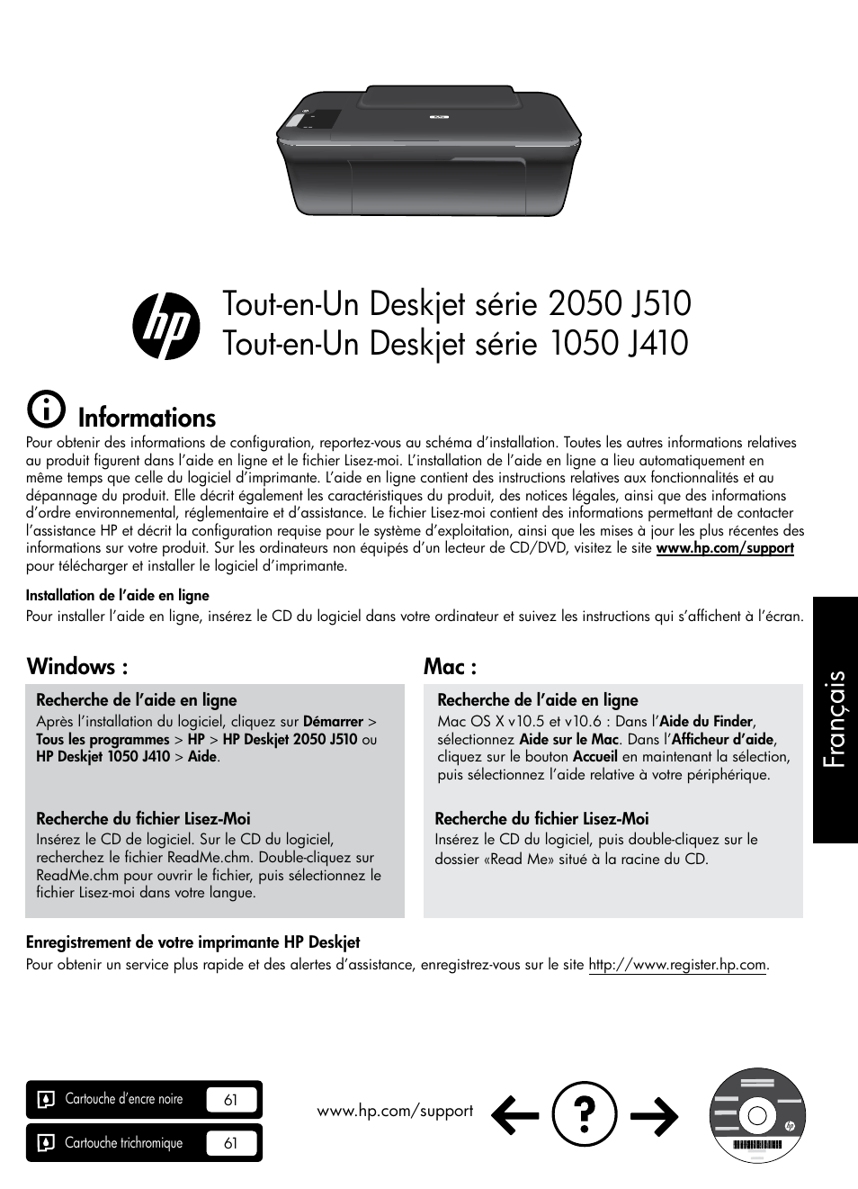 Fr ançais, Informations, Windows : mac | HP CH350-90038 User Manual | Page 9 / 12