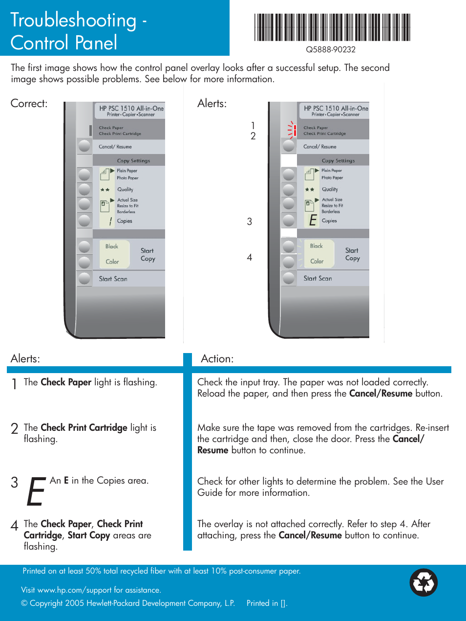 Troubleshooting - control panel | HP PSC 1500 User Manual | Page 8 / 8