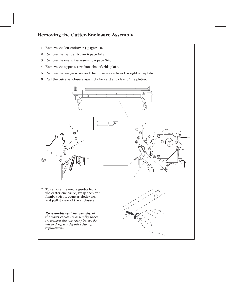 Removing the cutterćenclosure assembly | HP 750 User Manual | Page 107 / 288