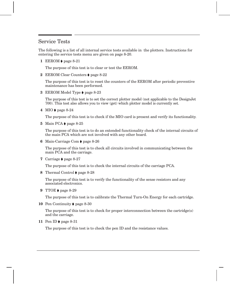 Service tests | HP 750 User Manual | Page 135 / 288