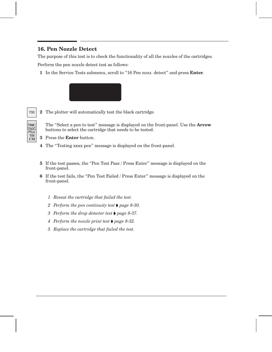Pen nozzle detect | HP 750 User Manual | Page 154 / 288