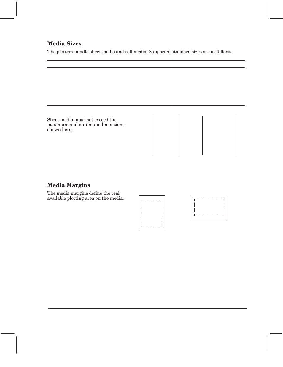 Media sizes, Media margins | HP 750 User Manual | Page 17 / 288