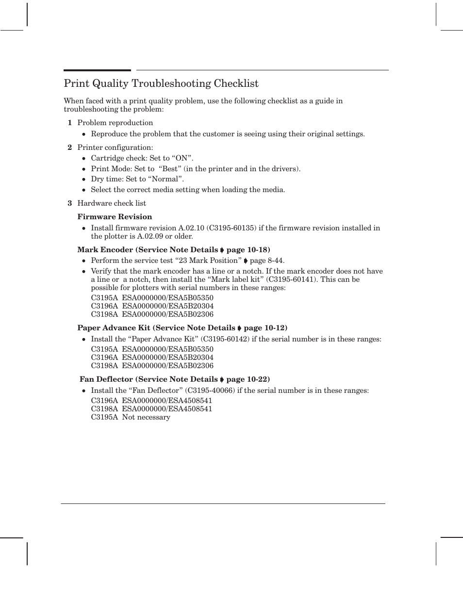 Print quality troubleshooting checklist | HP 750 User Manual | Page 180 / 288