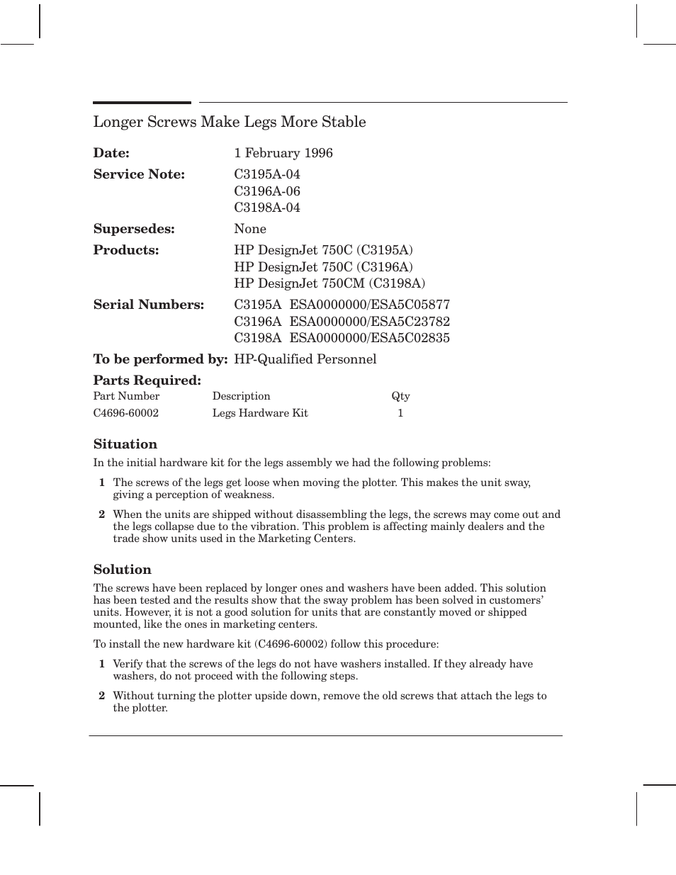 Longer screws make legs more stable | HP 750 User Manual | Page 214 / 288