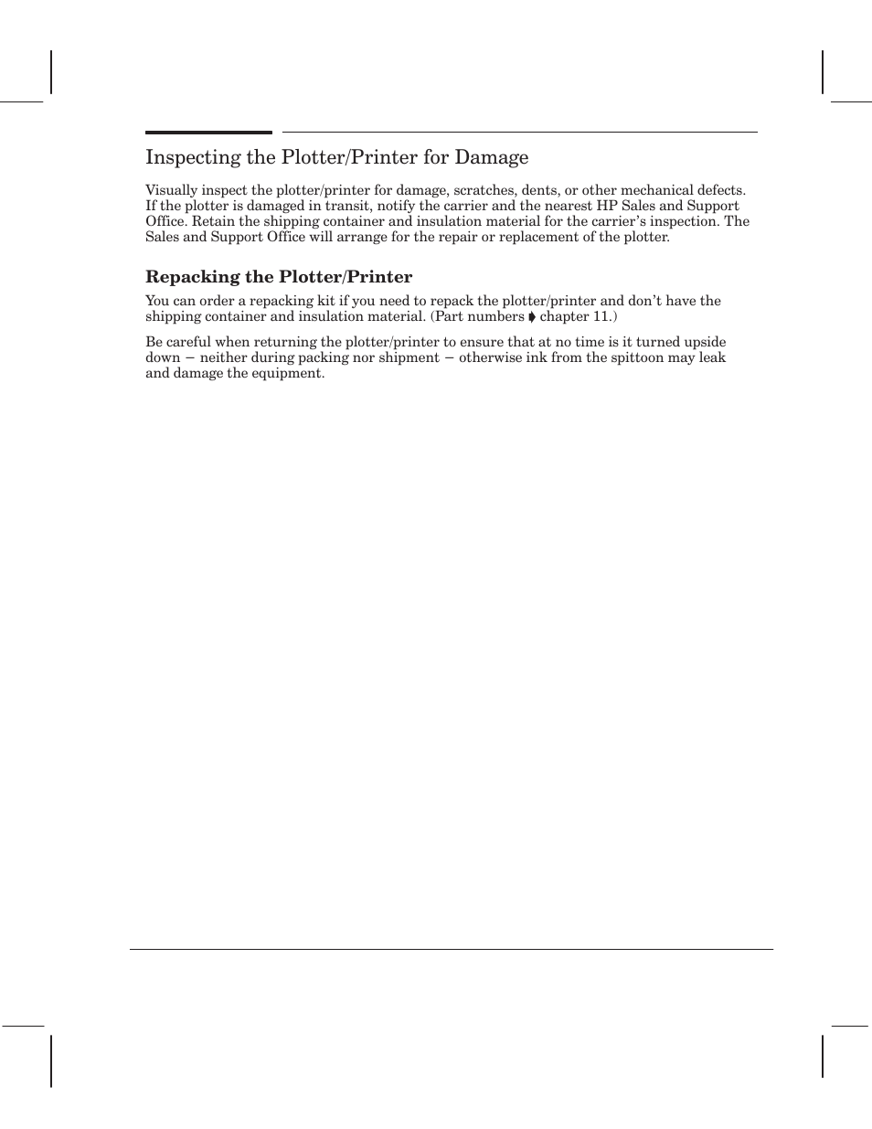 Inspecting the plotter/printer for damage | HP 750 User Manual | Page 27 / 288