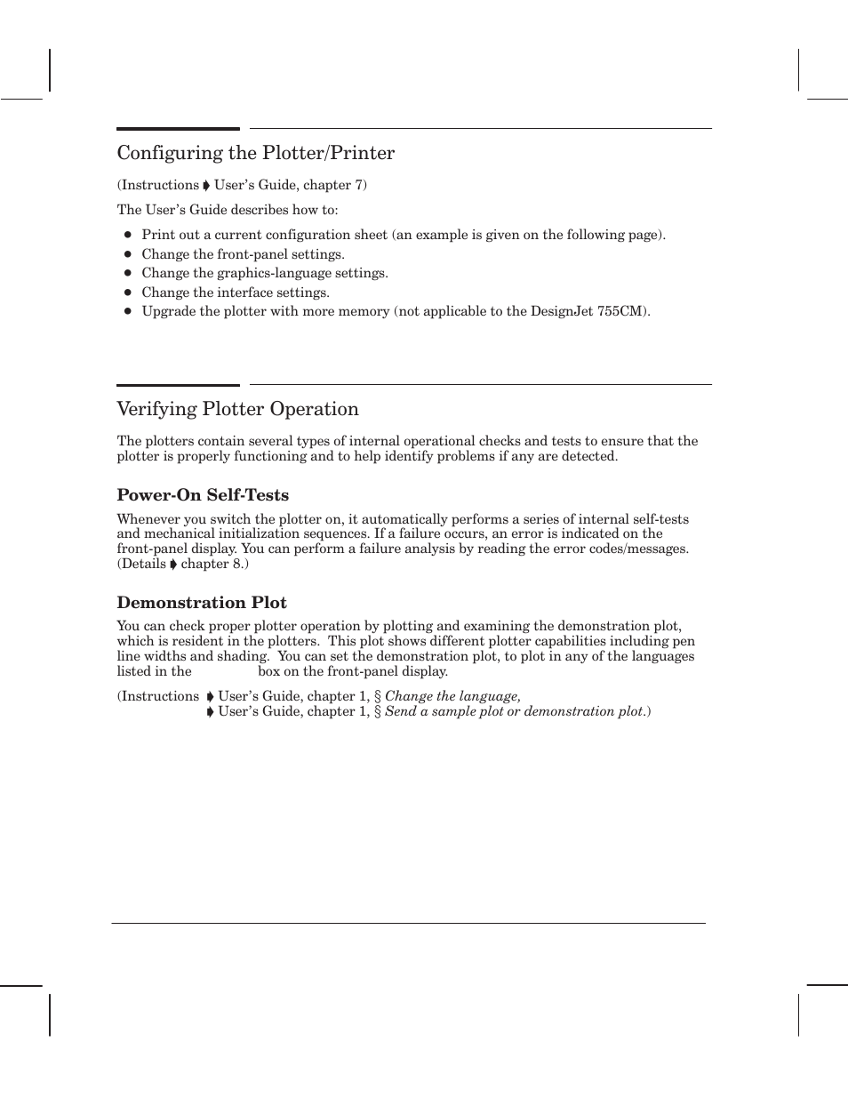 Configuring the plotter/printer, Verifyingplotter operation | HP 750 User Manual | Page 34 / 288