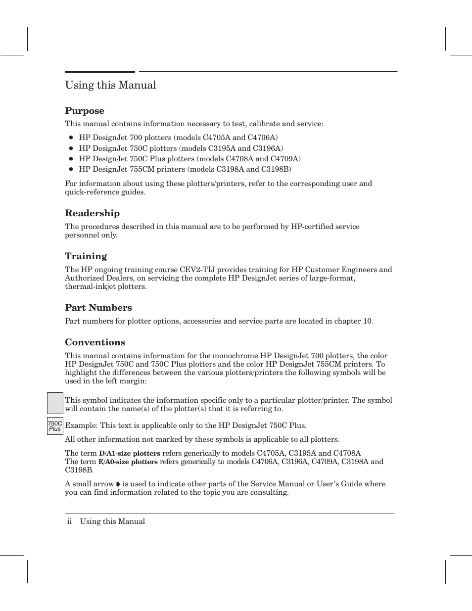 Using this manual | HP 750 User Manual | Page 4 / 288