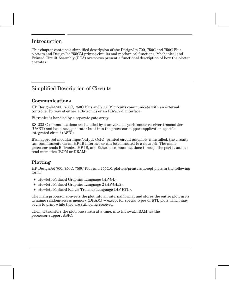 Introduction, Simplified description of circuits | HP 750 User Manual | Page 44 / 288