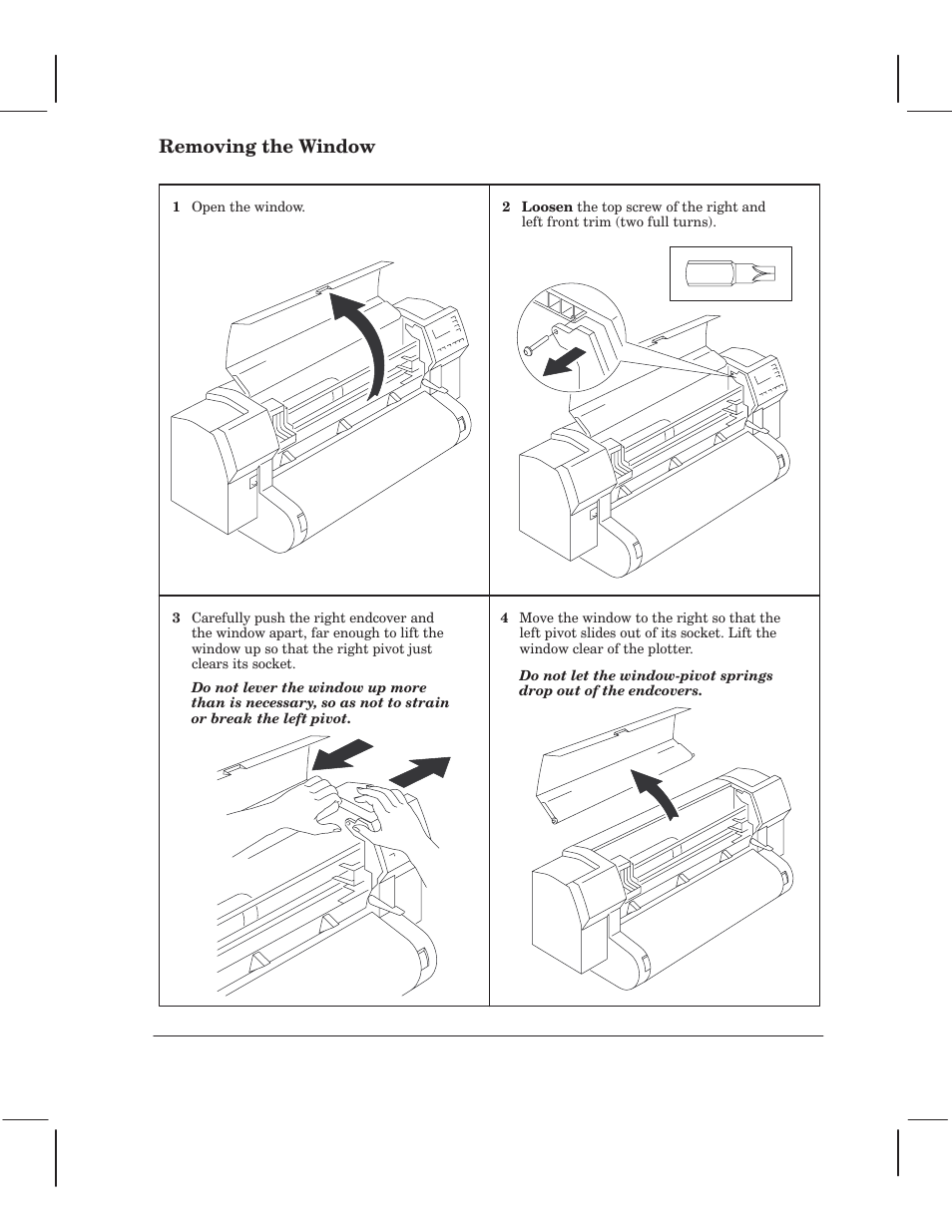 Removing the window | HP 750 User Manual | Page 65 / 288