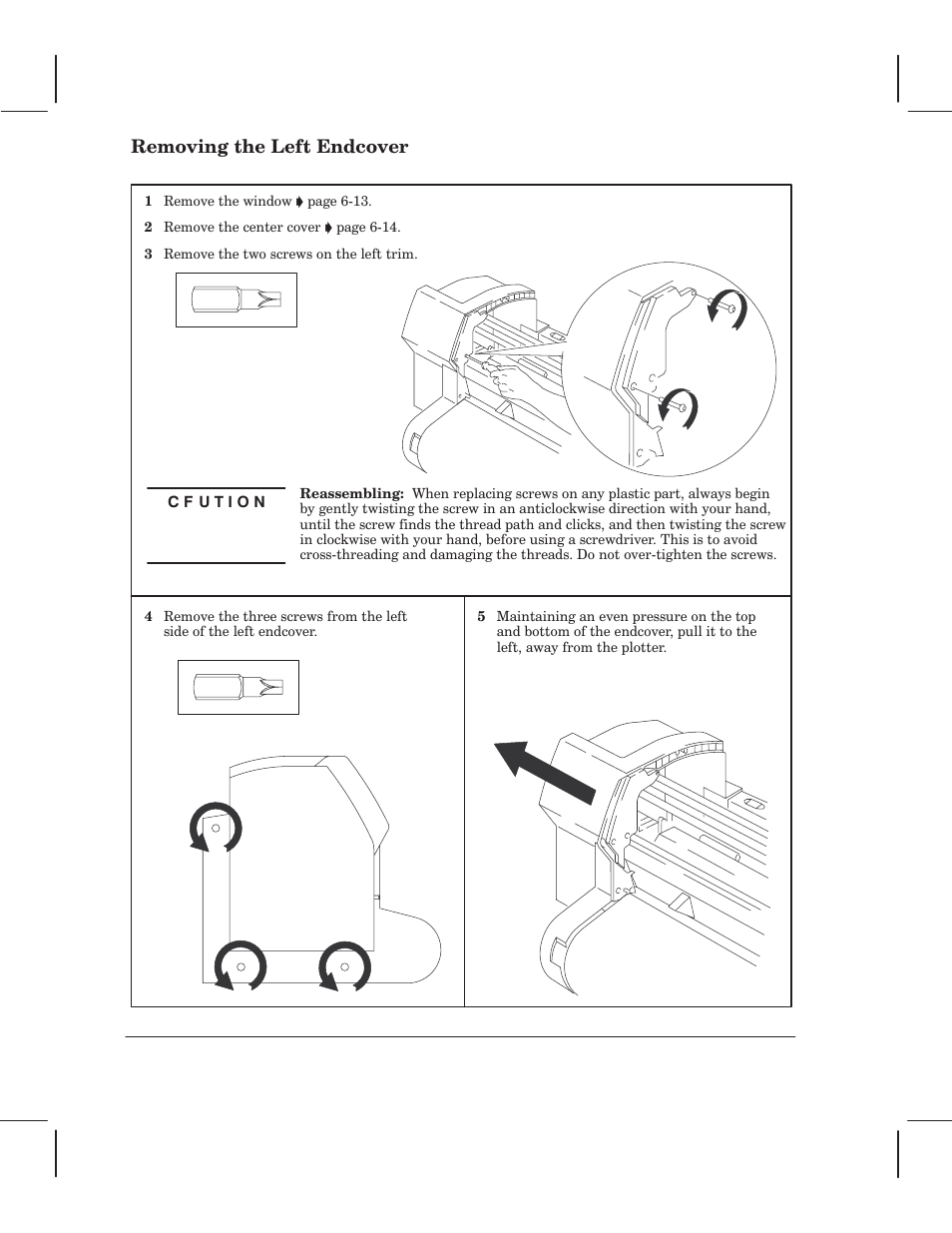 Removing the left endcover | HP 750 User Manual | Page 68 / 288