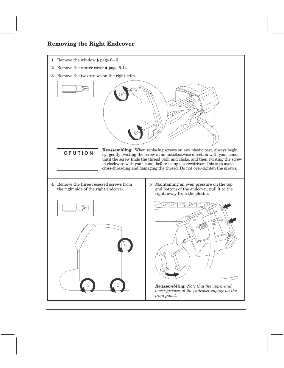 Removing the right endcover | HP 750 User Manual | Page 69 / 288