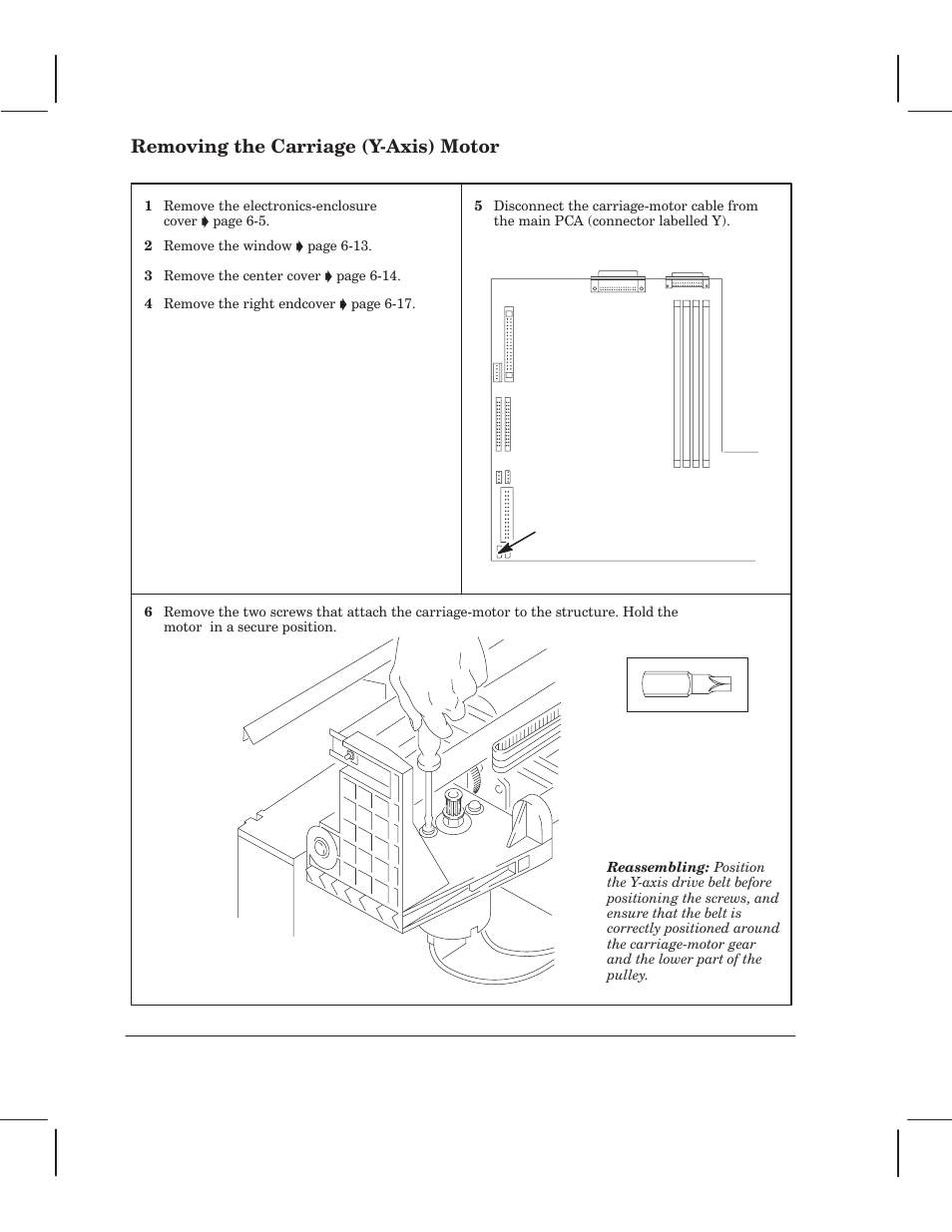 Removing the carriage (yćaxis) motor | HP 750 User Manual | Page 76 / 288