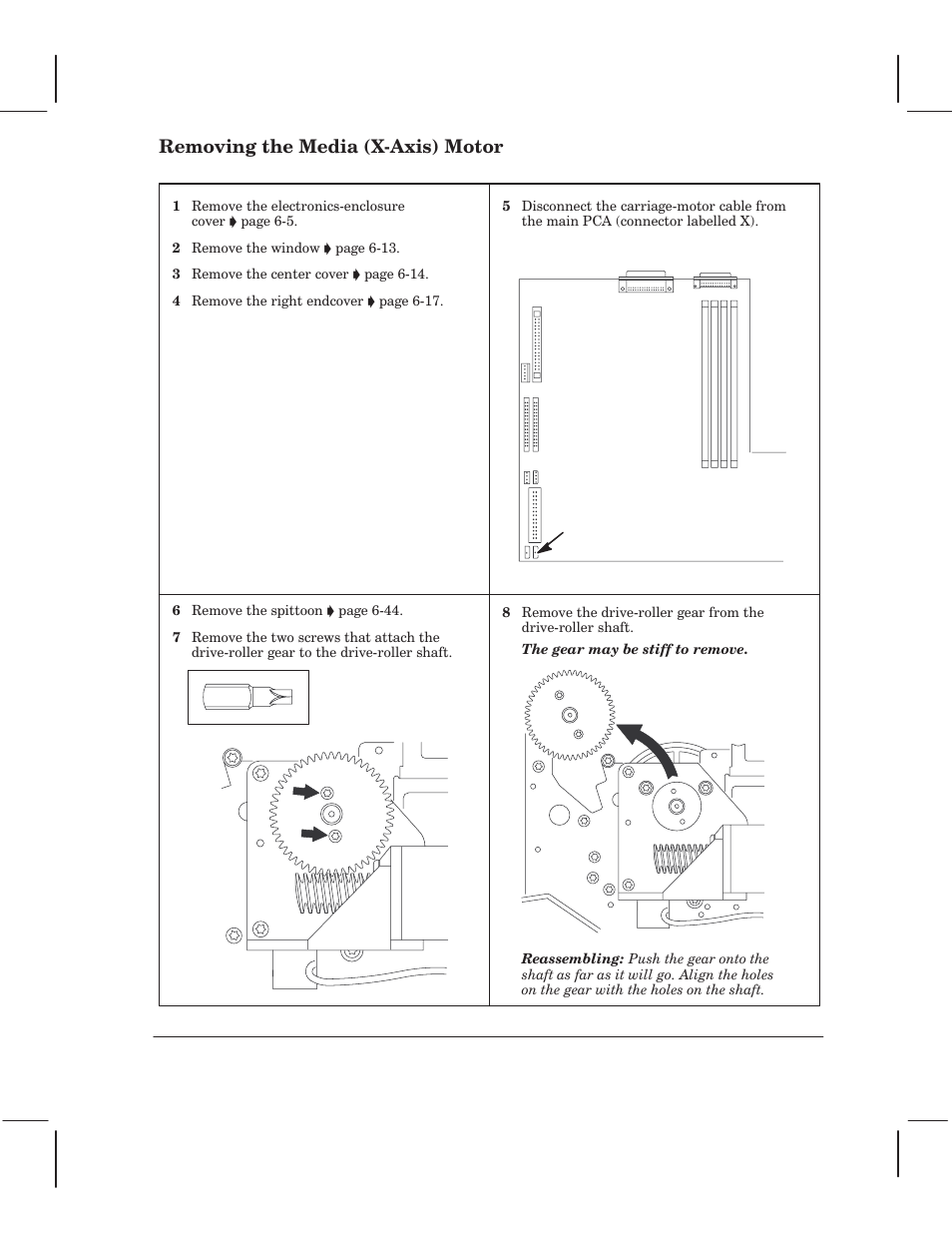 Removing the media (xćaxis) motor | HP 750 User Manual | Page 77 / 288
