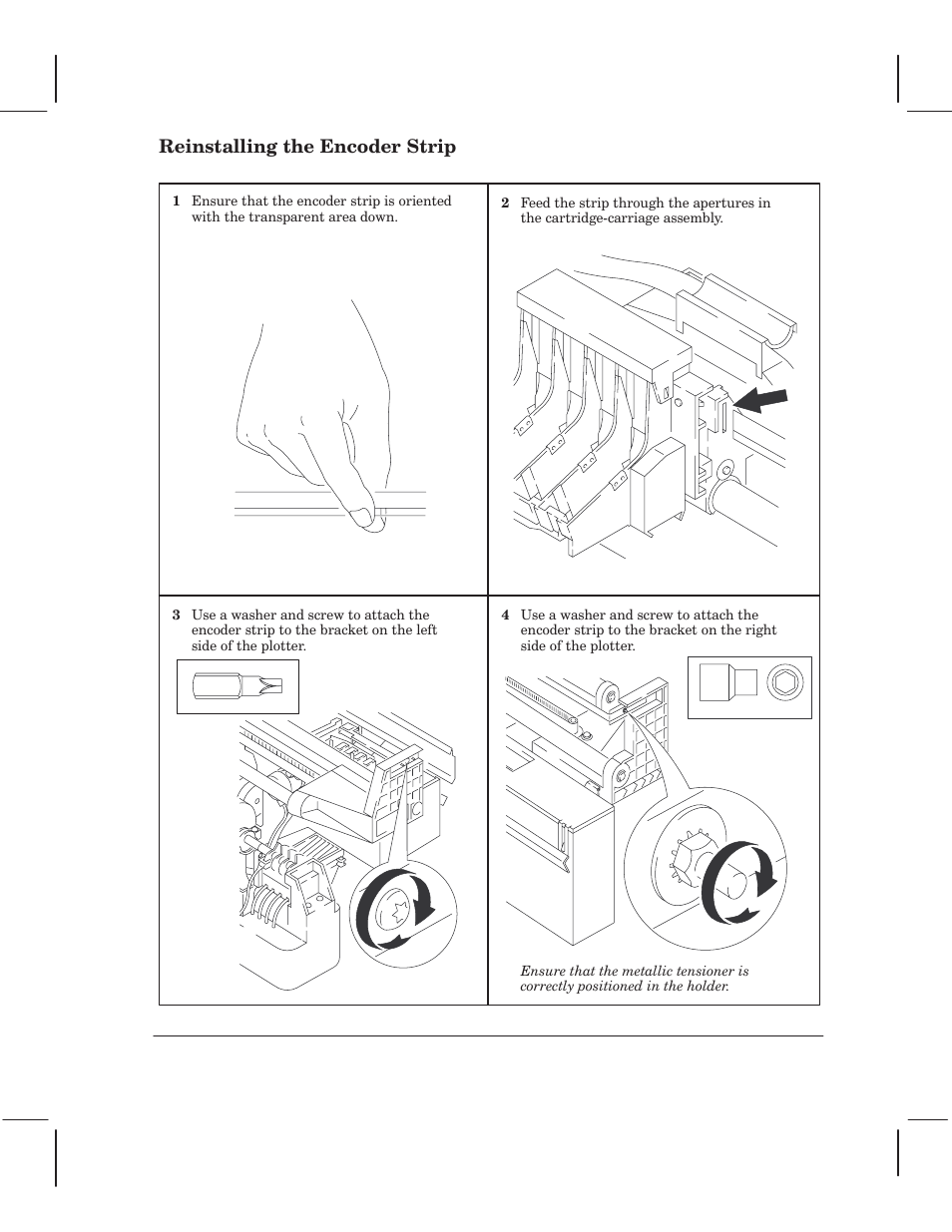 Reinstalling the encoder strip | HP 750 User Manual | Page 81 / 288