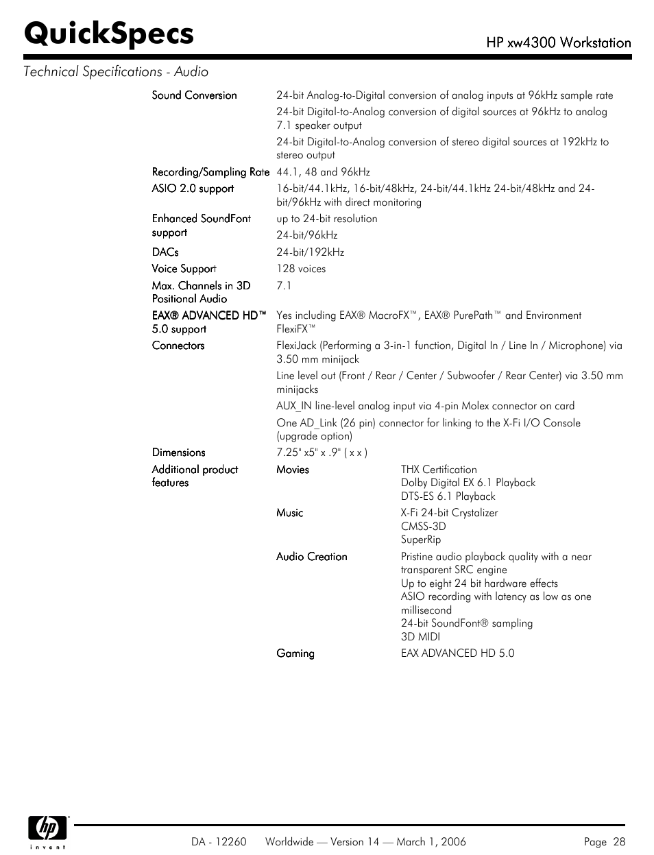 Quickspecs, Hp xw4300 workstation | HP XW4300 User Manual | Page 28 / 85
