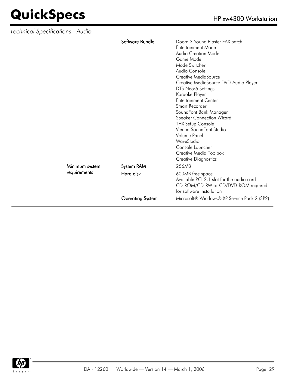Quickspecs, Hp xw4300 workstation | HP XW4300 User Manual | Page 29 / 85