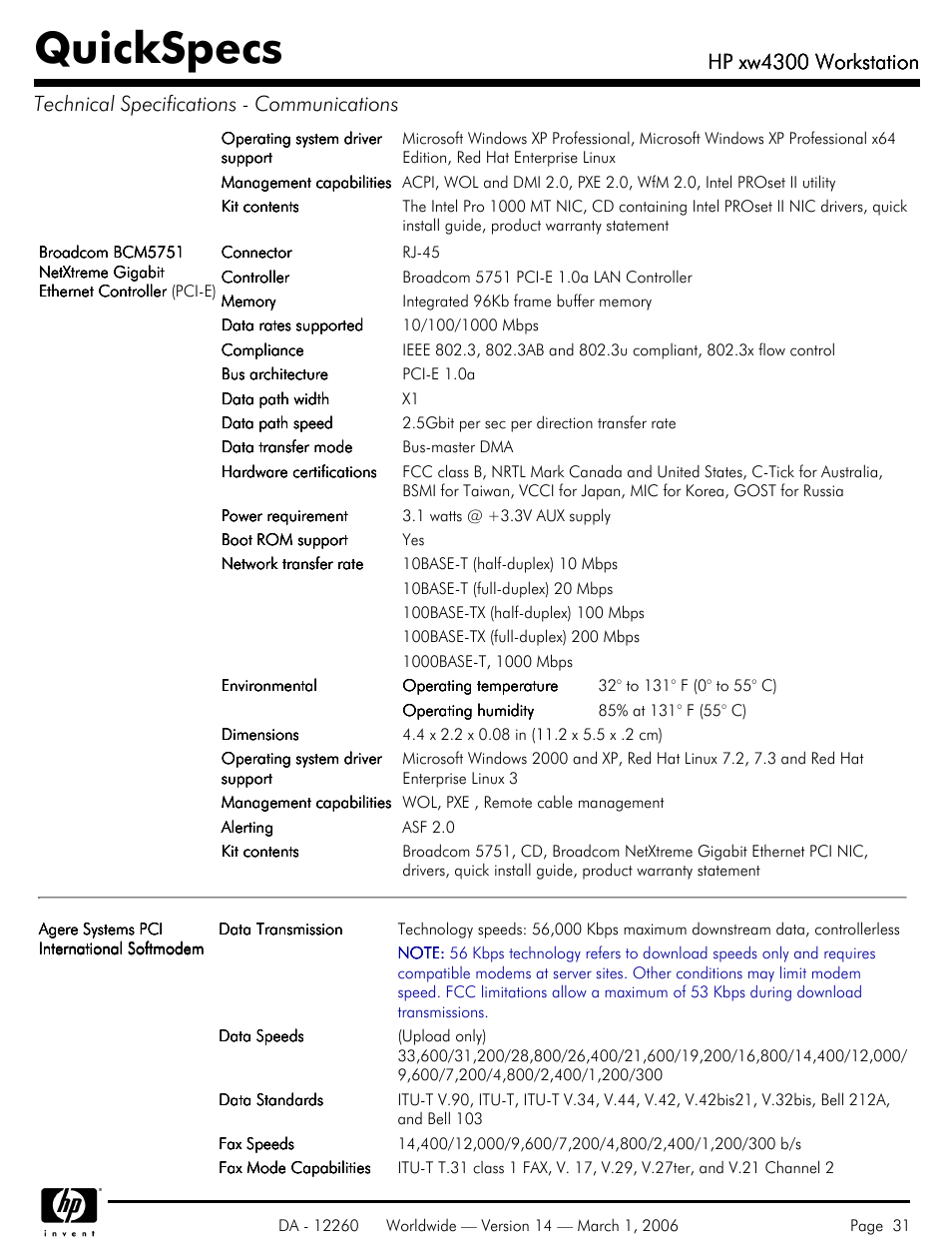 Quickspecs, Hp xw4300 workstation | HP XW4300 User Manual | Page 31 / 85