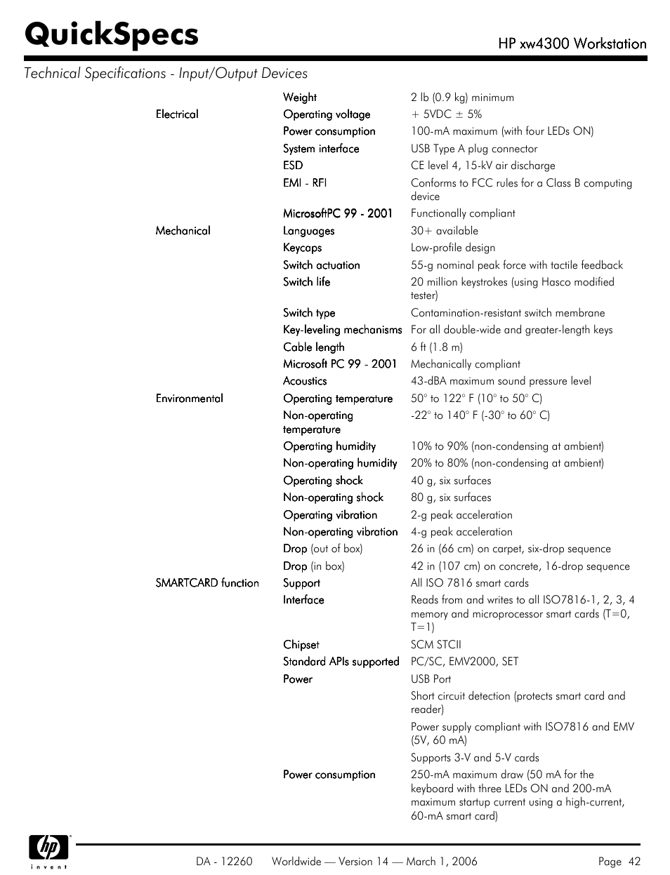 Quickspecs, Hp xw4300 workstation | HP XW4300 User Manual | Page 42 / 85