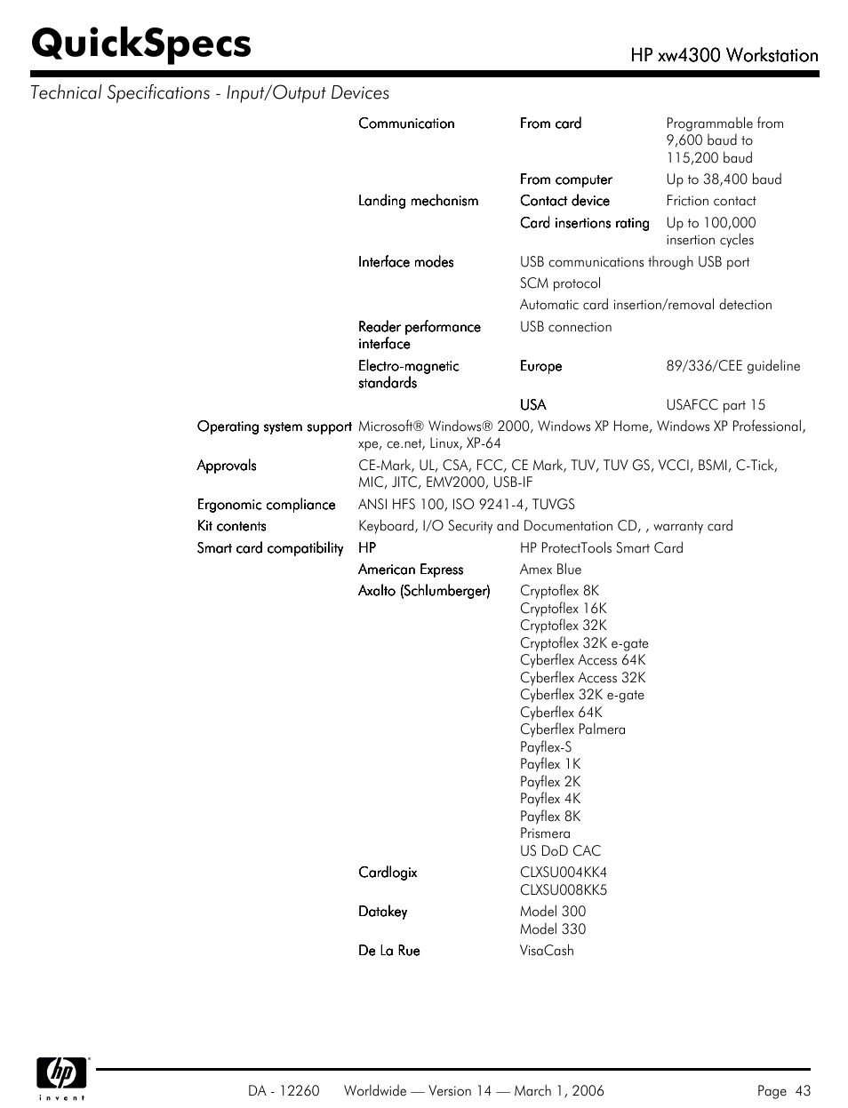 Quickspecs, Hp xw4300 workstation | HP XW4300 User Manual | Page 43 / 85