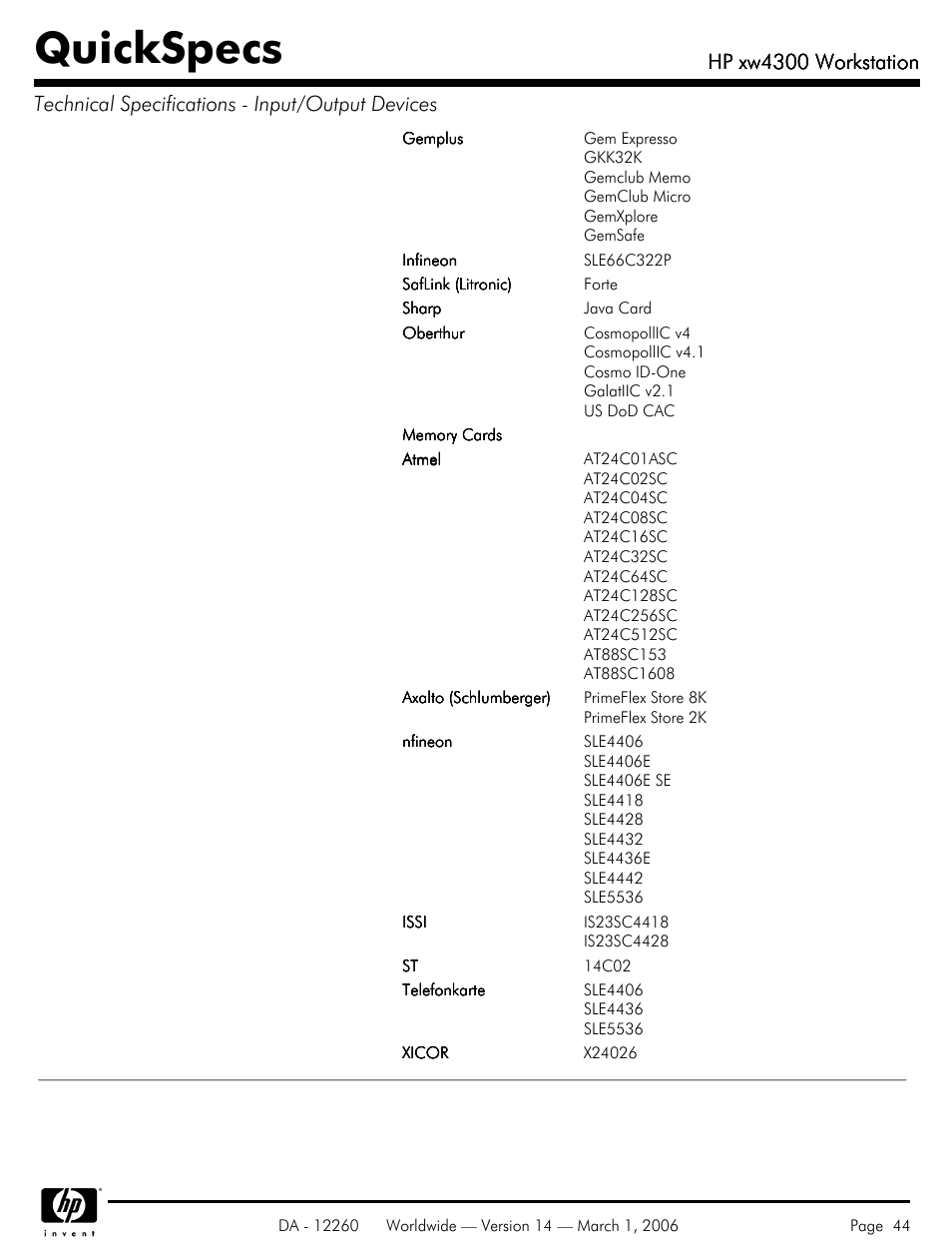 Quickspecs, Hp xw4300 workstation | HP XW4300 User Manual | Page 44 / 85