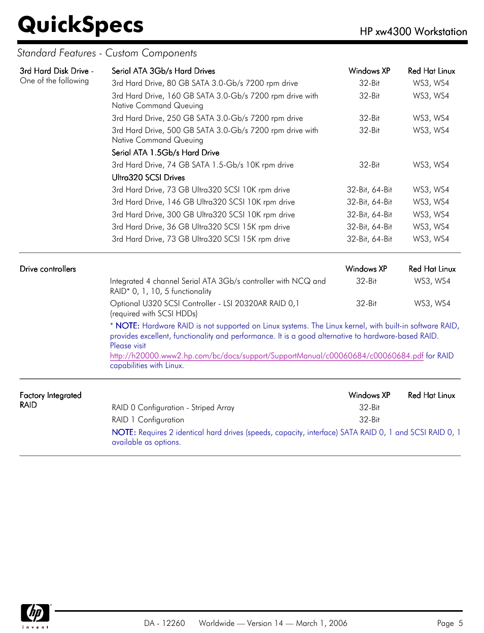 Quickspecs, Hp xw4300 workstation | HP XW4300 User Manual | Page 5 / 85