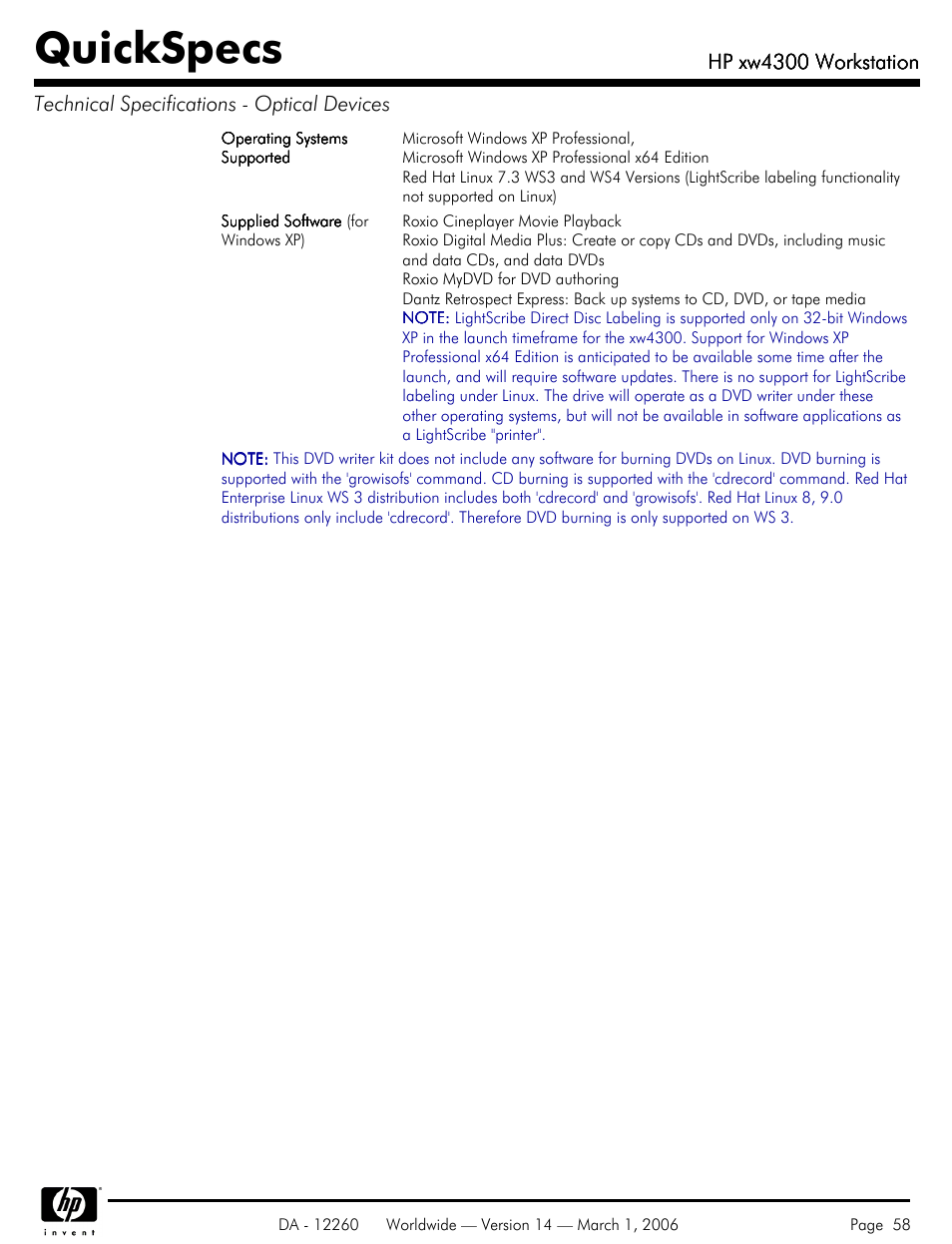 Quickspecs | HP XW4300 User Manual | Page 58 / 85