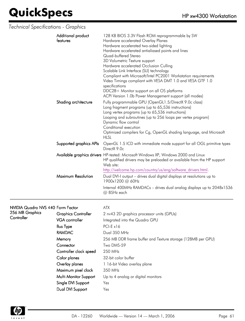 Quickspecs, Hp xw4300 workstation | HP XW4300 User Manual | Page 61 / 85