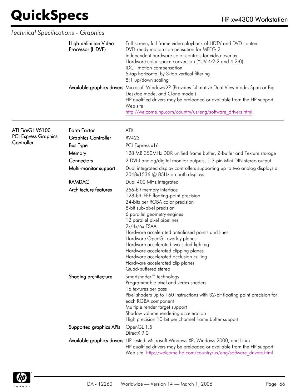 Quickspecs, Hp xw4300 workstation | HP XW4300 User Manual | Page 66 / 85